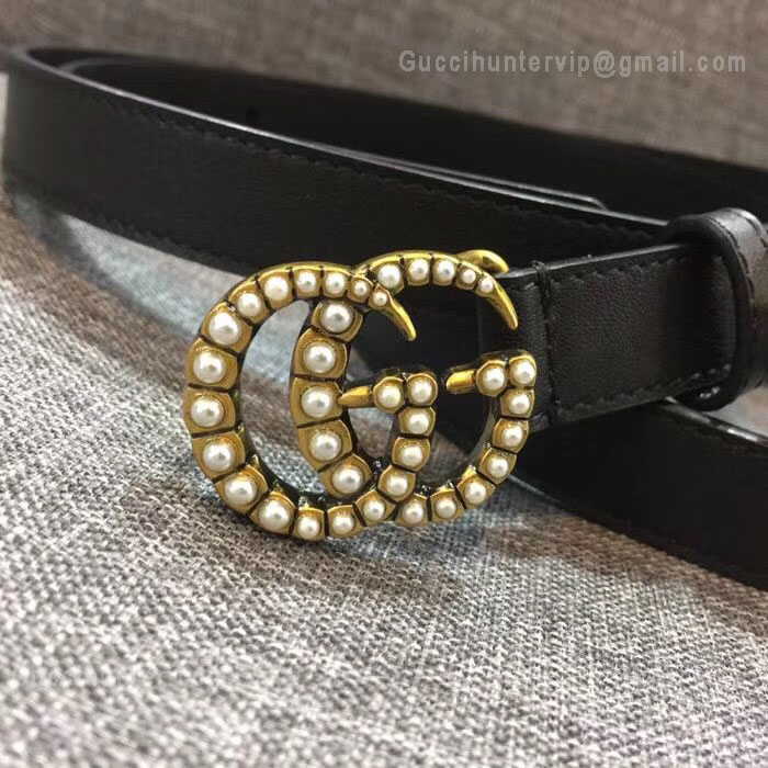Gucci Leather Belt With Pearl Double G Black 20mm